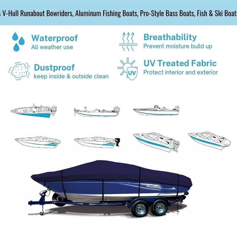 Pro Style Heavy Duty Boat Cover Waterproof Trailerable V-Hull Runabouts Aluminum Fishing Boats Bass Boats-Fish Ski New Condition