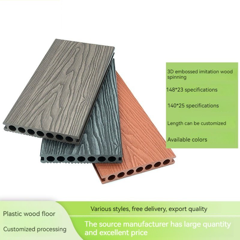 Deep Embossed WPC Decking with Round Holes Waterproof Outdoor Decking Floor Click Installation for Garden Exterior Teak Material