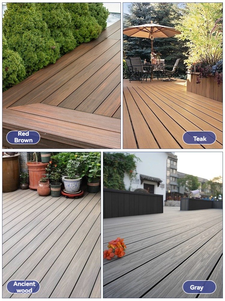 Deep Embossed WPC Decking with Round Holes Waterproof Outdoor Decking Floor Click Installation for Garden Exterior Teak Material