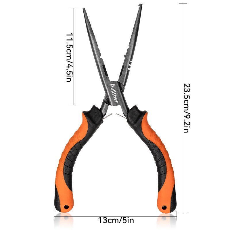 Pullther Long Nose Lightweight Outdoor Activity Carbon Steel Multifunctional Leather Cover with Open Ring Fly Fishing Plier