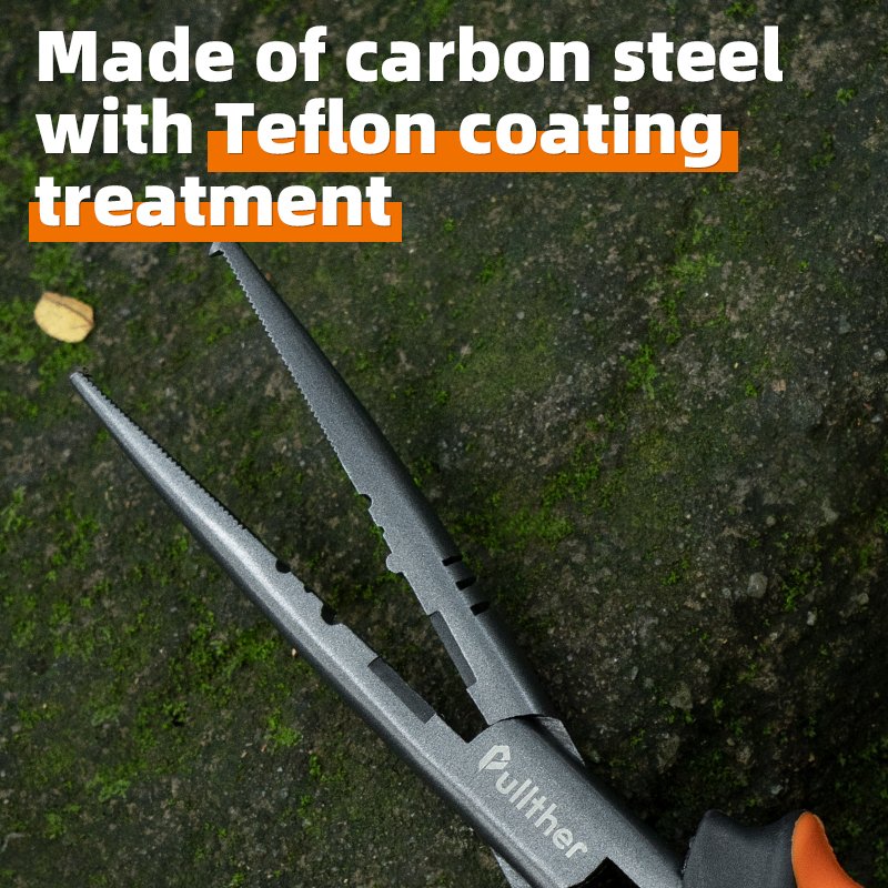 Pullther Long Nose Lightweight Outdoor Activity Carbon Steel Multifunctional Leather Cover with Open Ring Fly Fishing Plier