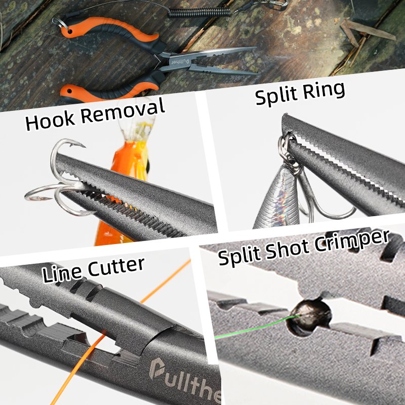 Pullther Long Nose Lightweight Outdoor Activity Carbon Steel Multifunctional Leather Cover with Open Ring Fly Fishing Plier
