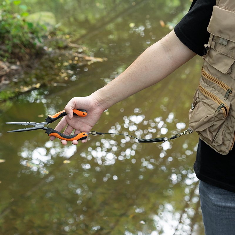 Pullther Long Nose Lightweight Outdoor Activity Carbon Steel Multifunctional Leather Cover with Open Ring Fly Fishing Plier