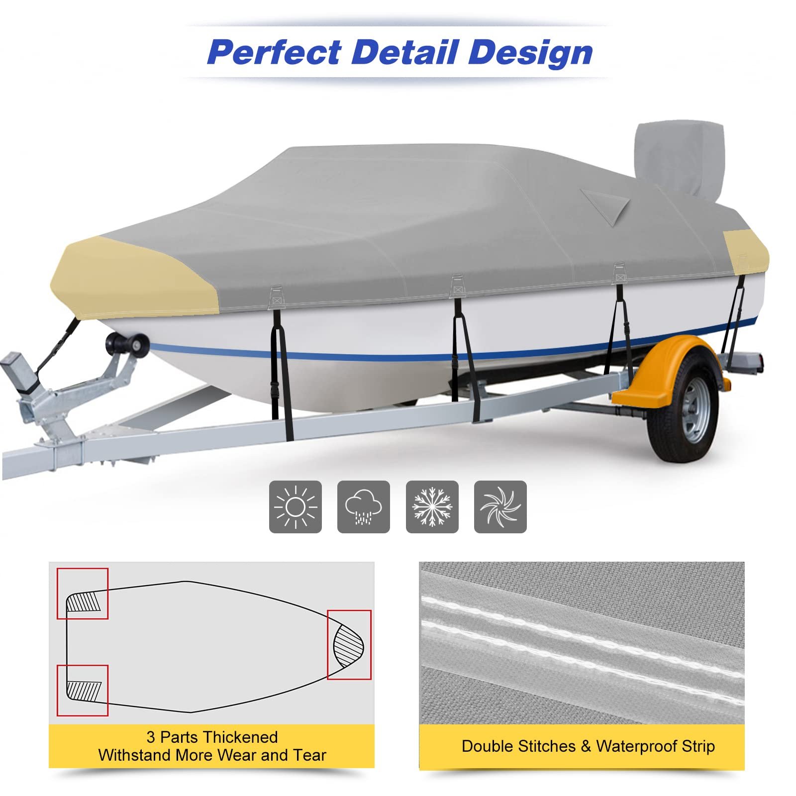 Custom Fit Boat Cover Heavy Duty 600D Boat Cover Top Yach Powerboat Cover