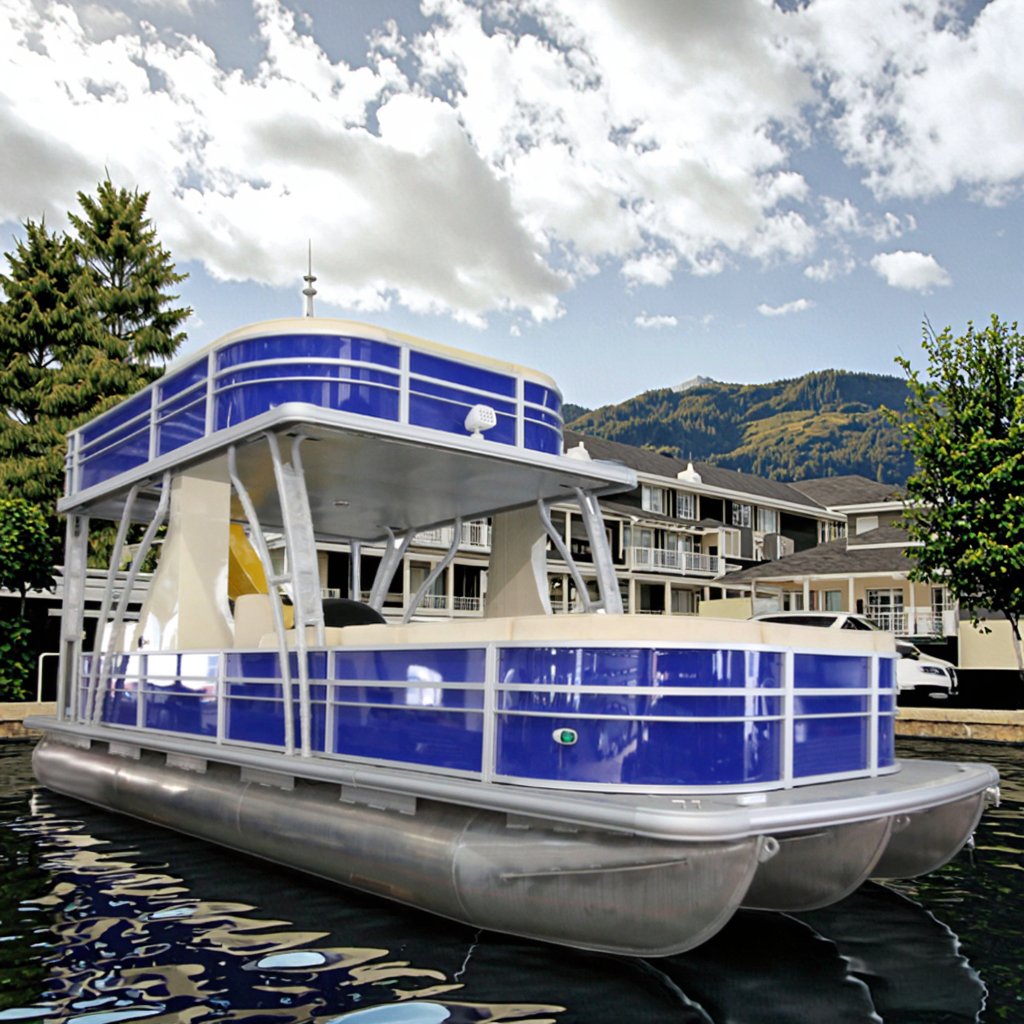 Kinocean 25ft Aluminum Double Decker Pontoon Boat-Ultimate Luxury for Water Entertainment