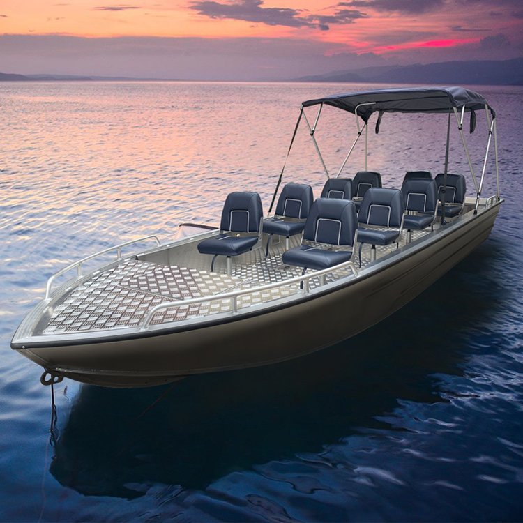 KinOcean 6m Sport Yacht Small Aluminum Passenger Boat for 9 People with Bimini Top for Fishing and Outboard Engine