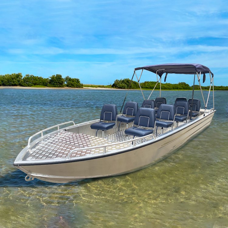 KinOcean 6m Sport Yacht Small Aluminum Passenger Boat for 9 People with Bimini Top for Fishing and Outboard Engine