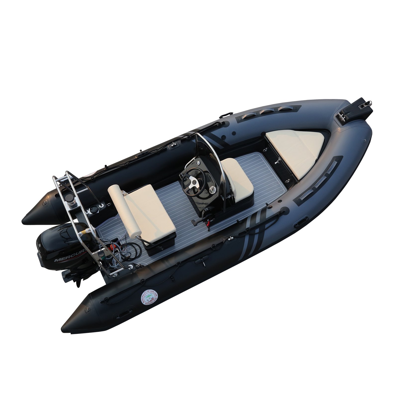 4.3m 6-Person Rib Inflatable Boat Yacht Durable Hypalon Material Fiberglass PVC Hull Outboard Engine Family Fishing Lake Use