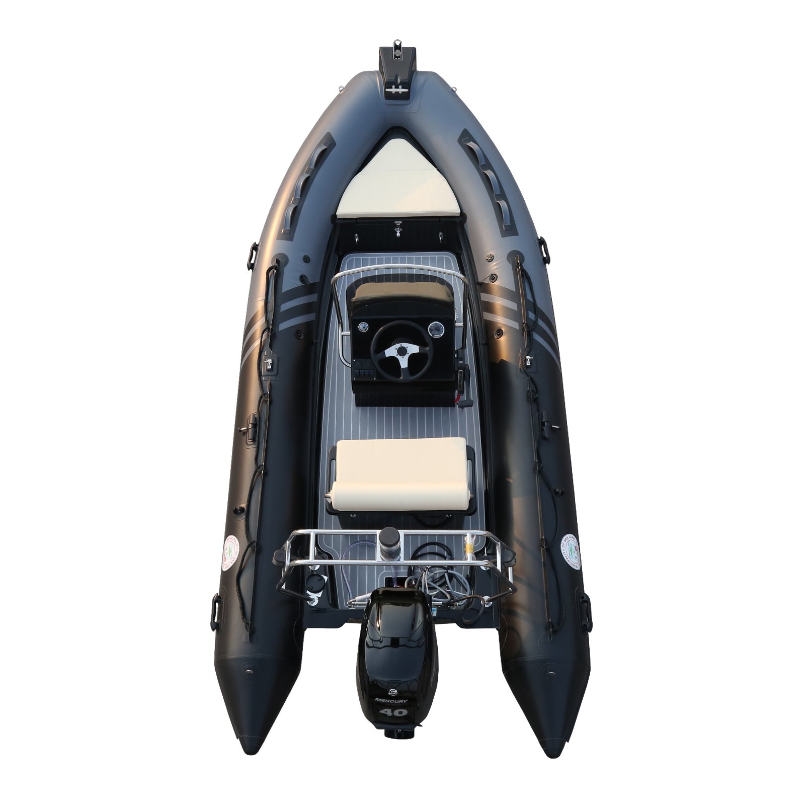 4.3m 6-Person Rib Inflatable Boat Yacht Durable Hypalon Material Fiberglass PVC Hull Outboard Engine Family Fishing Lake Use