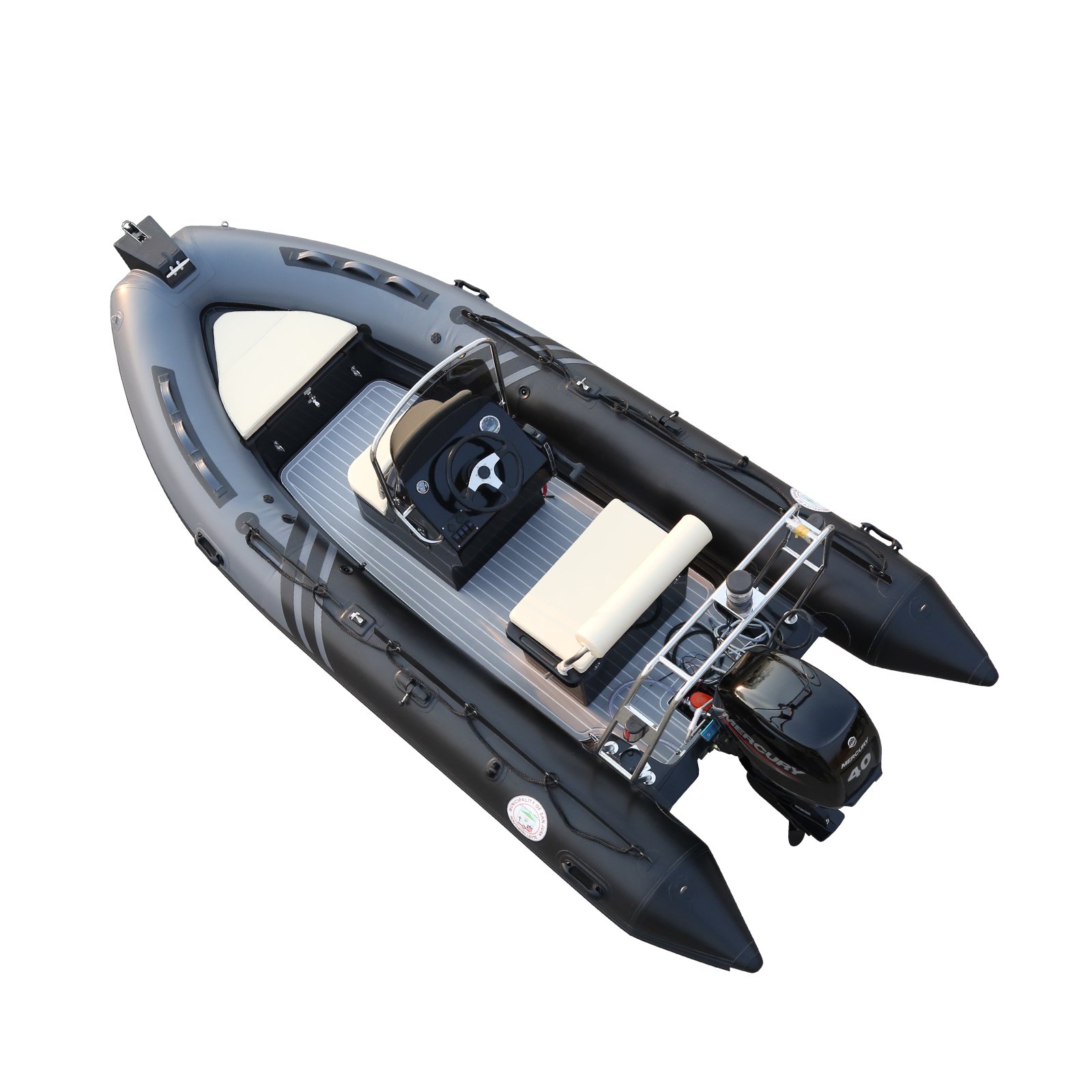 4.3m 6-Person Rib Inflatable Boat Yacht Durable Hypalon Material Fiberglass PVC Hull Outboard Engine Family Fishing Lake Use