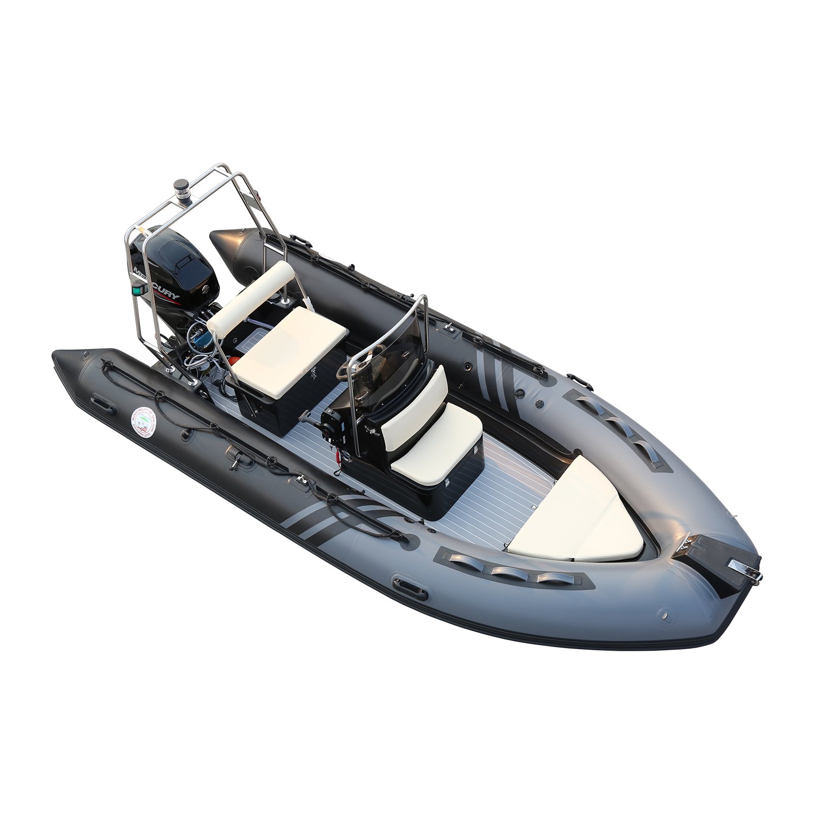 4.3m 6-Person Rib Inflatable Boat Yacht Durable Hypalon Material Fiberglass PVC Hull Outboard Engine Family Fishing Lake Use