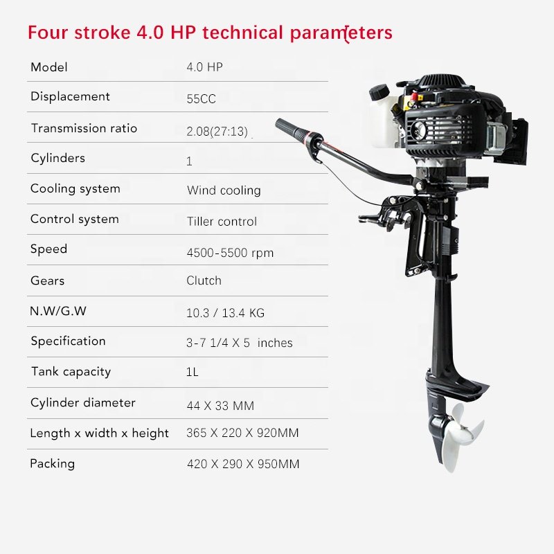 Boat Engine Hangkai 4 Stroke 4hp Wind Cooling Marine Motor 4Stroke for Rowing Boats Outboard Motors for Boat