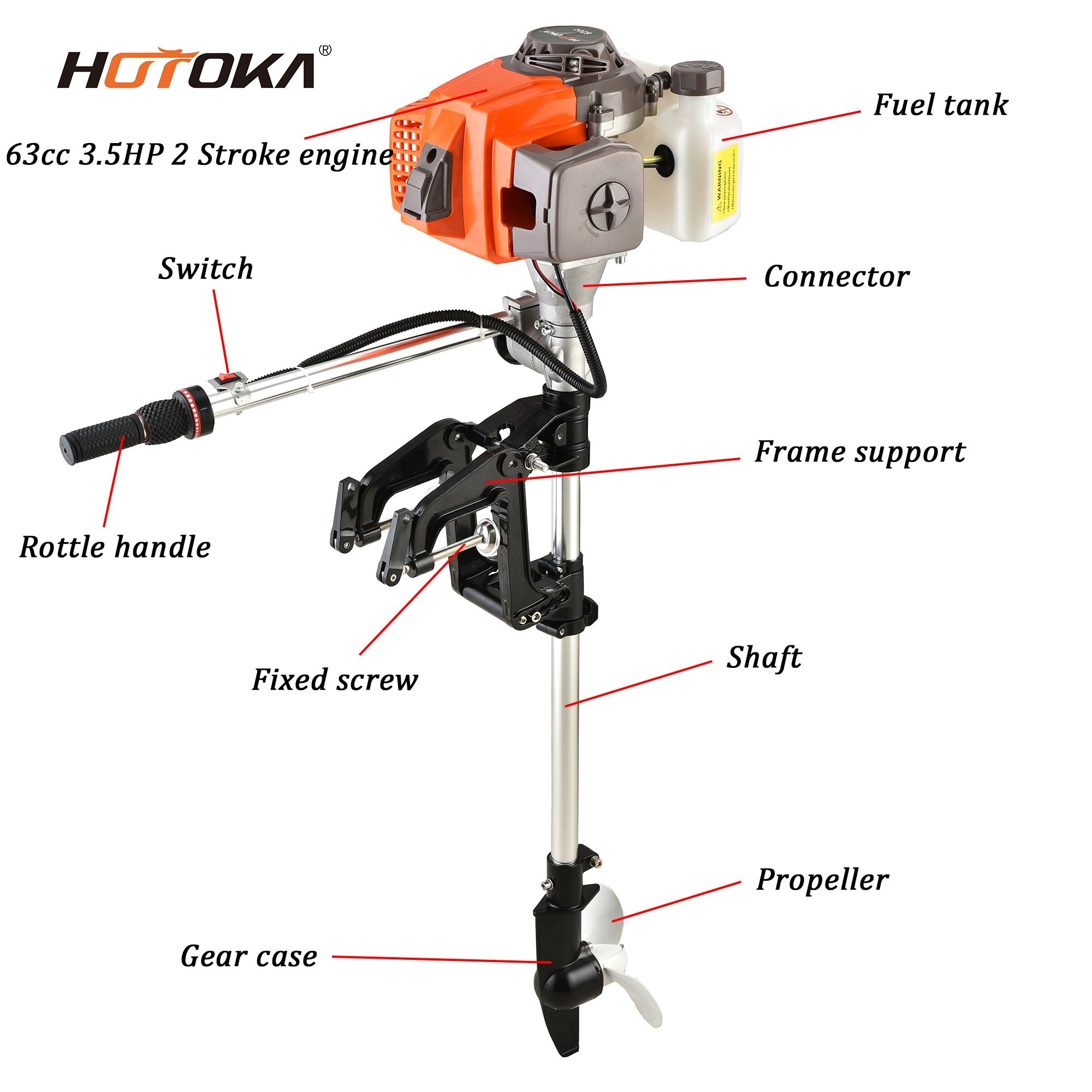 HOTOKA 63cc Boat Engine Price Long Tail Manual Fishing Marine Engine Chinese Small Water Jet Out Board Motors for Sale
