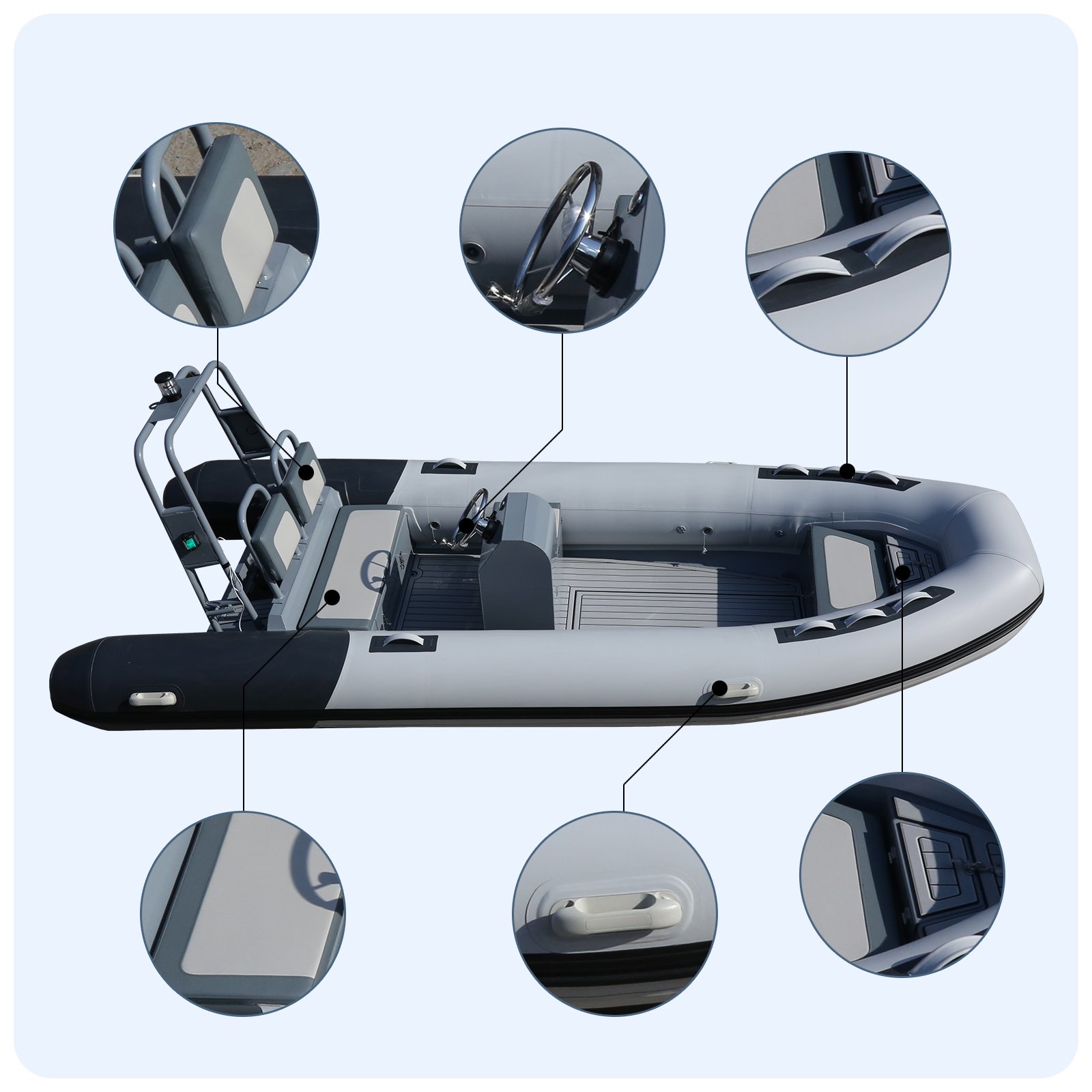 CE Rib 480 Inflatable Fishing Jet Boat with Engine for Outdoor Drifting Rowing Yacht Pontoon Rafting Fiberglass on Sale