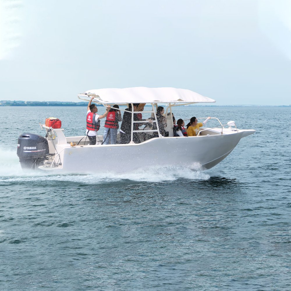 Ecocampor 24ft Fishing Speed Boat Cruiser Aluminum Boat with Bimini Top Center Console for Lake Outdoor Use Outboard Engine Sale