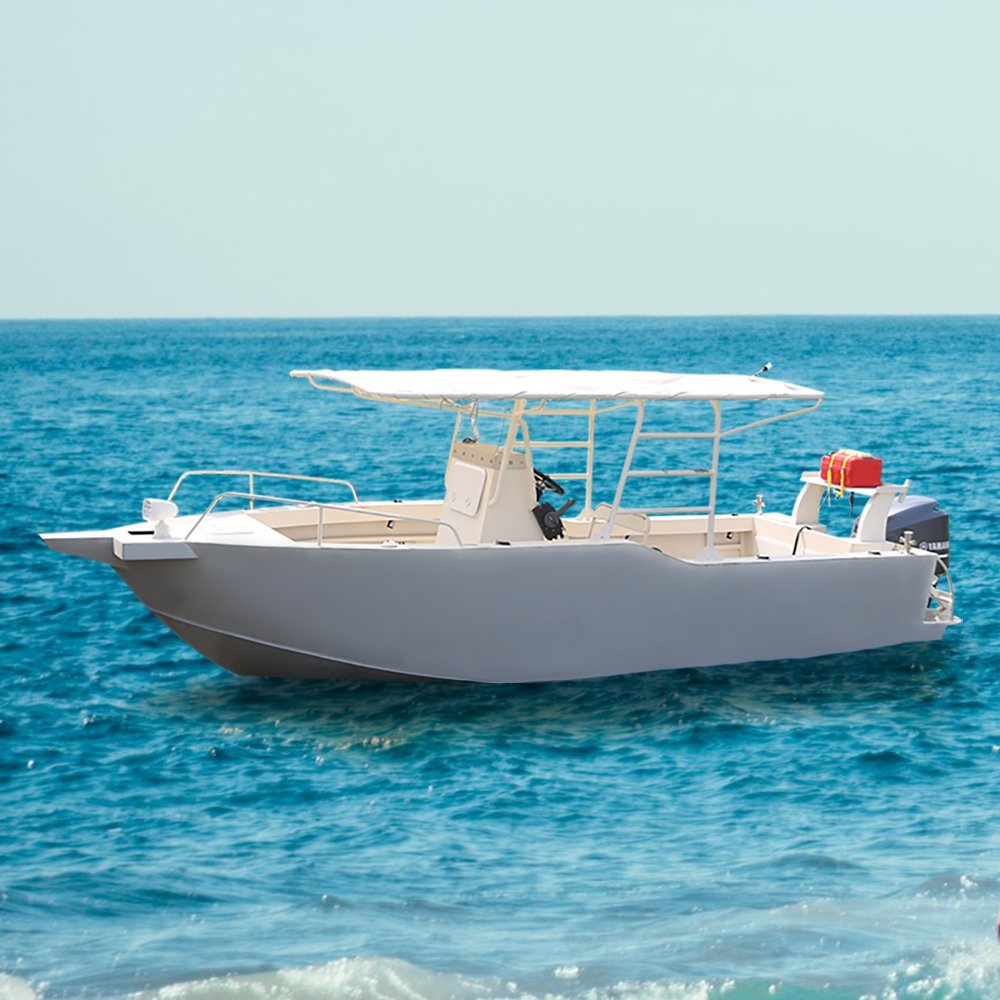 Ecocampor 24ft Fishing Speed Boat Cruiser Aluminum Boat with Bimini Top Center Console for Lake Outdoor Use Outboard Engine Sale