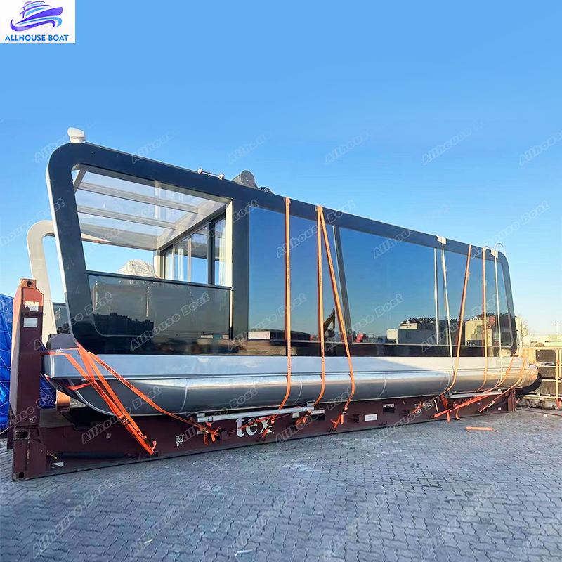 High Quality Luxury Aluminium Houseboat with Outboard Engine Easy Installation Pontoon Floats Stylish Yacht
