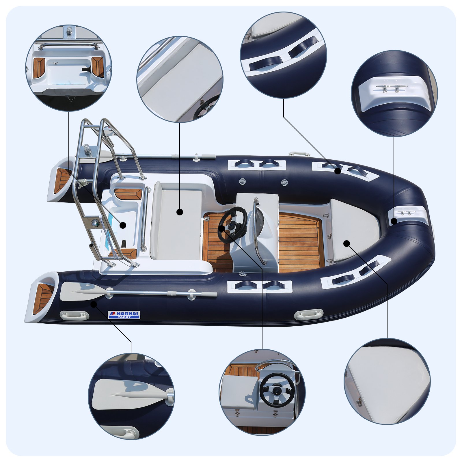 China Sailing Small Racing Rib Boat PVC Aluminum Zodiac Aluminum Console for Fishing Drifting Outdoor Rafting Engine Combo Set