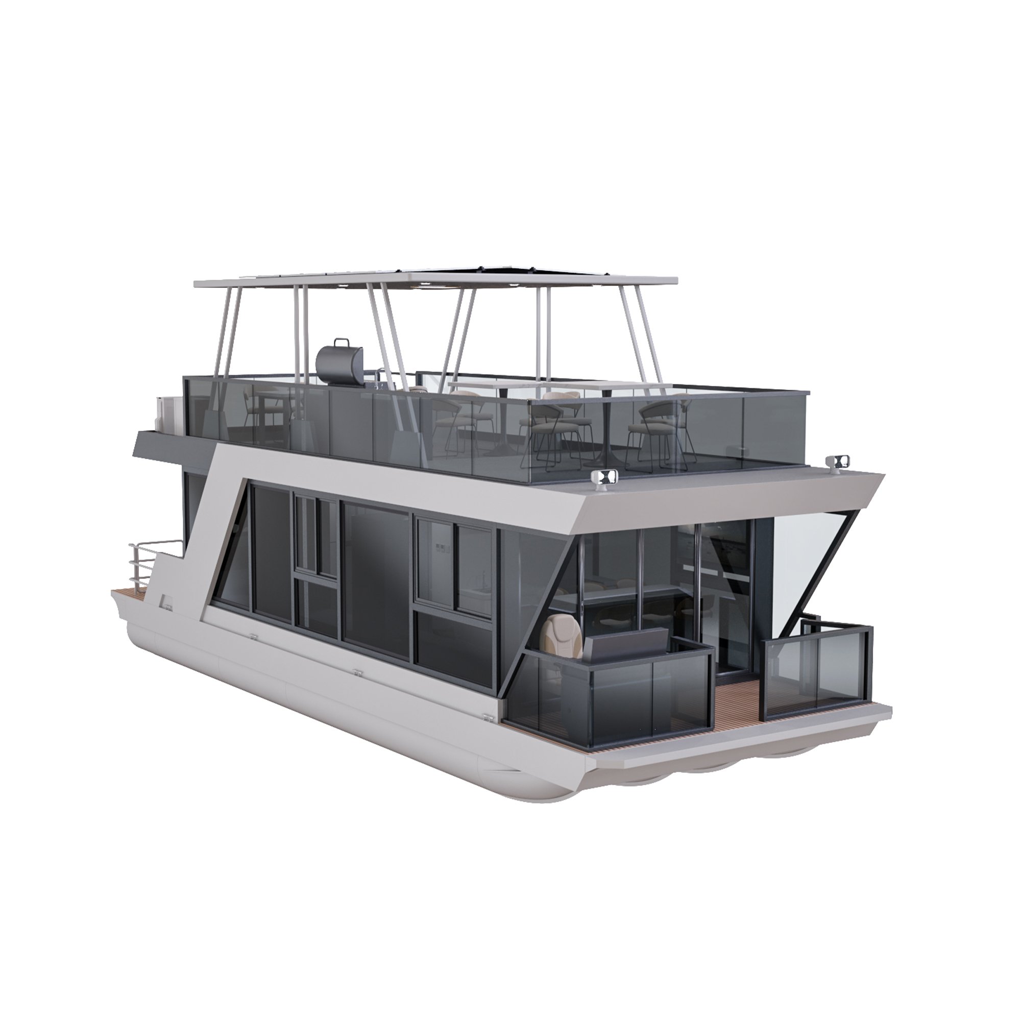 New Luxury 11.5m Aluminium Water House Yacht 4m Ocean Fishing Pontoon Boat with Outboard Motor for River and Ocean Use