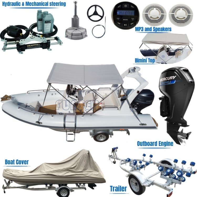 19ft Black Luxury Sport 580 Zodiac Fishing Rib Boat with PVC Hypalon Air Tube Deep V Fiberglass Hull Combo Set Engine for Rowing