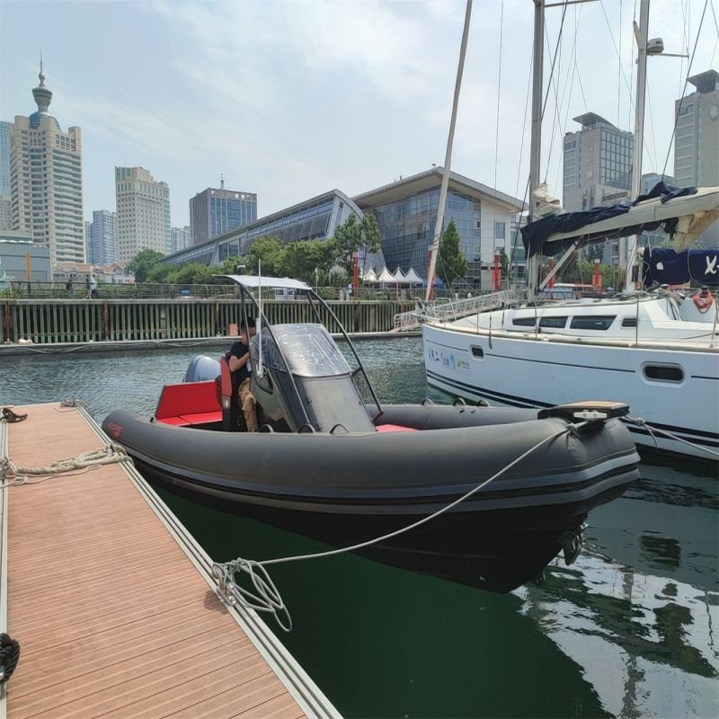 Hot Sale 25ft RIB Hypalon Luxury Inflatable Yacht Black Aluminum Hull for Ocean Sport & River Fishing Outboard Engine Included