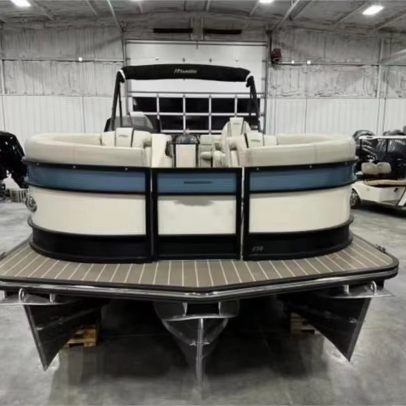 2025 Allhouse 21ft 6.4m Aluminum Luxury Pontoon Boat Customizable Design Style LED Fishing Boat Outboard Engine Double Floating