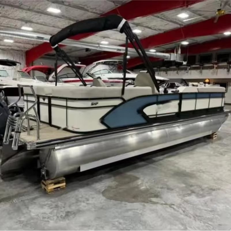 2025 Allhouse 21ft 6.4m Aluminum Luxury Pontoon Boat Customizable Design Style LED Fishing Boat Outboard Engine Double Floating