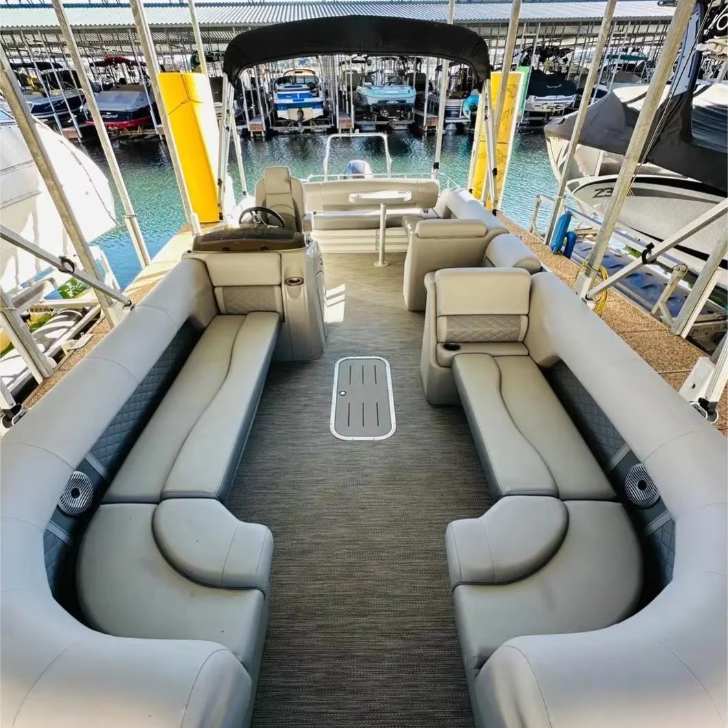 2025 Allhouse 21ft 6.4m Aluminum Luxury Pontoon Boat Customizable Design Style LED Fishing Boat Outboard Engine Double Floating