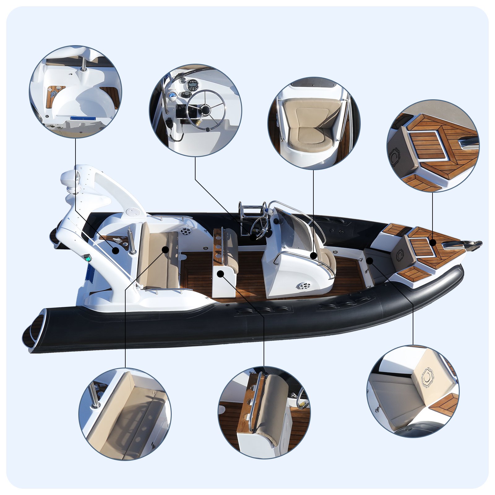 Haote New Hovercraft Canoe Rib Boat Sport Cabin Cruiser Rigid Passenger Motor Barche Rigide Gonflable Fiberglass Hull Material