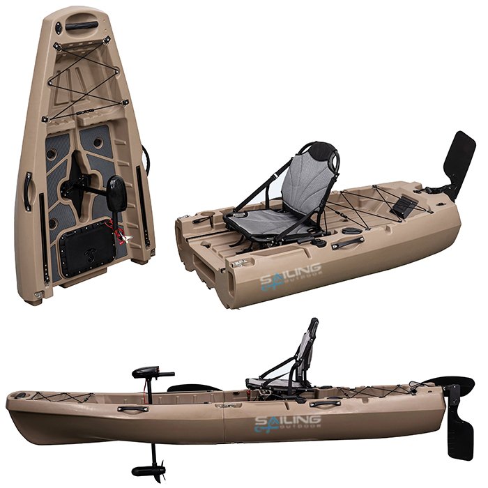 9.5ft 1 Person Folding Plastic Boats Fishing 2 Sectional Modular Kayak With Propeller Pedal Drive and Chair