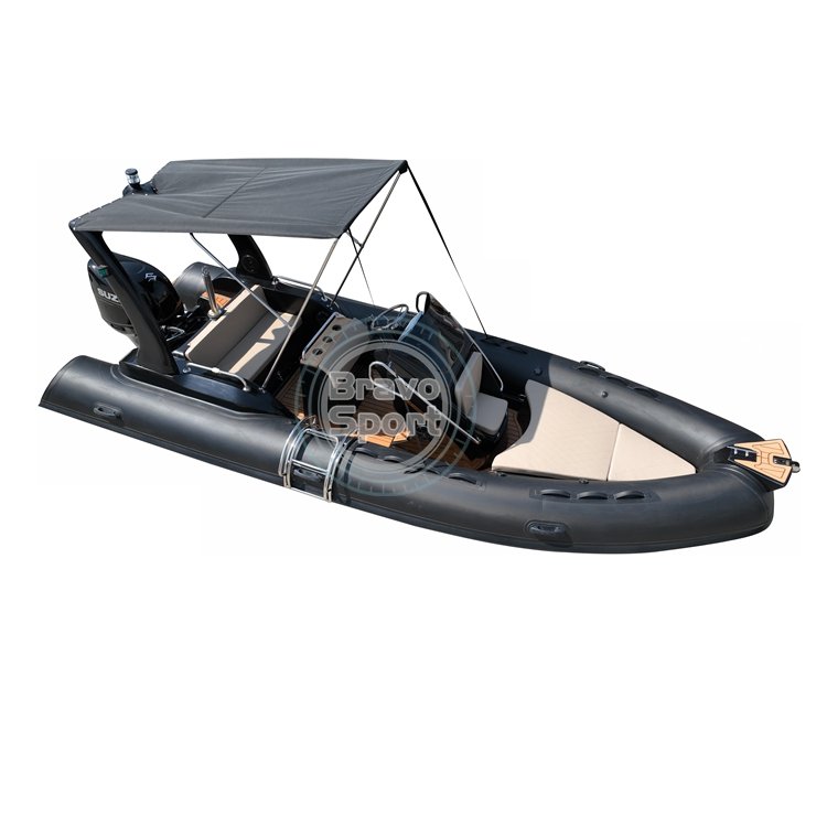 20ft Black Bateau Semi Rigide 5.8m RIB Boat Deep-V Fiberglass Floor Inflatable Boat with Engine