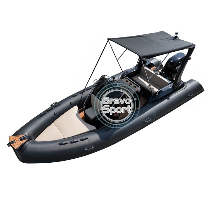 20ft Black Bateau Semi Rigide 5.8m RIB Boat Deep-V Fiberglass Floor Inflatable Boat with Engine