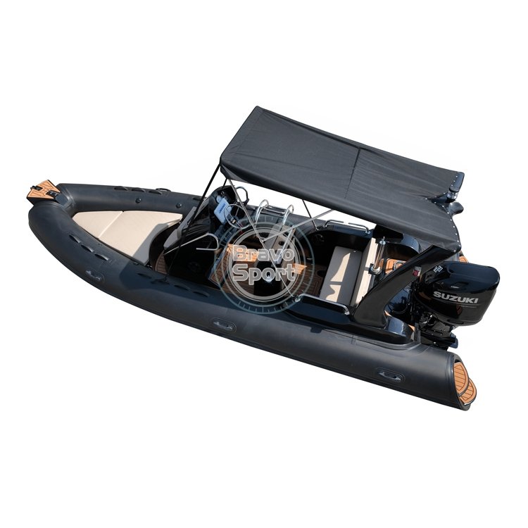 20ft Black Bateau Semi Rigide 5.8m RIB Boat Deep-V Fiberglass Floor Inflatable Boat with Engine