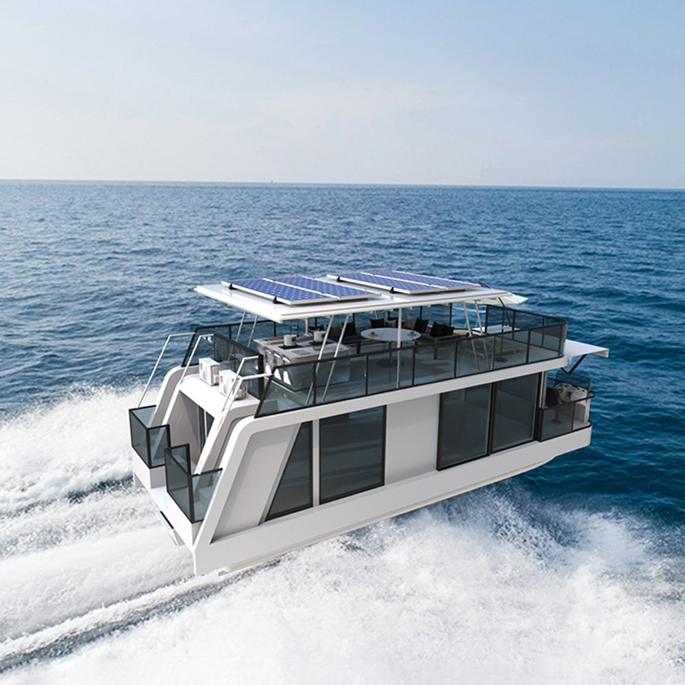 Luxury Aluminum Pontoon Houseboat for Sale New Design Luxury Yacht for Sightseeing Water Floating Hotel with Outboard Engine