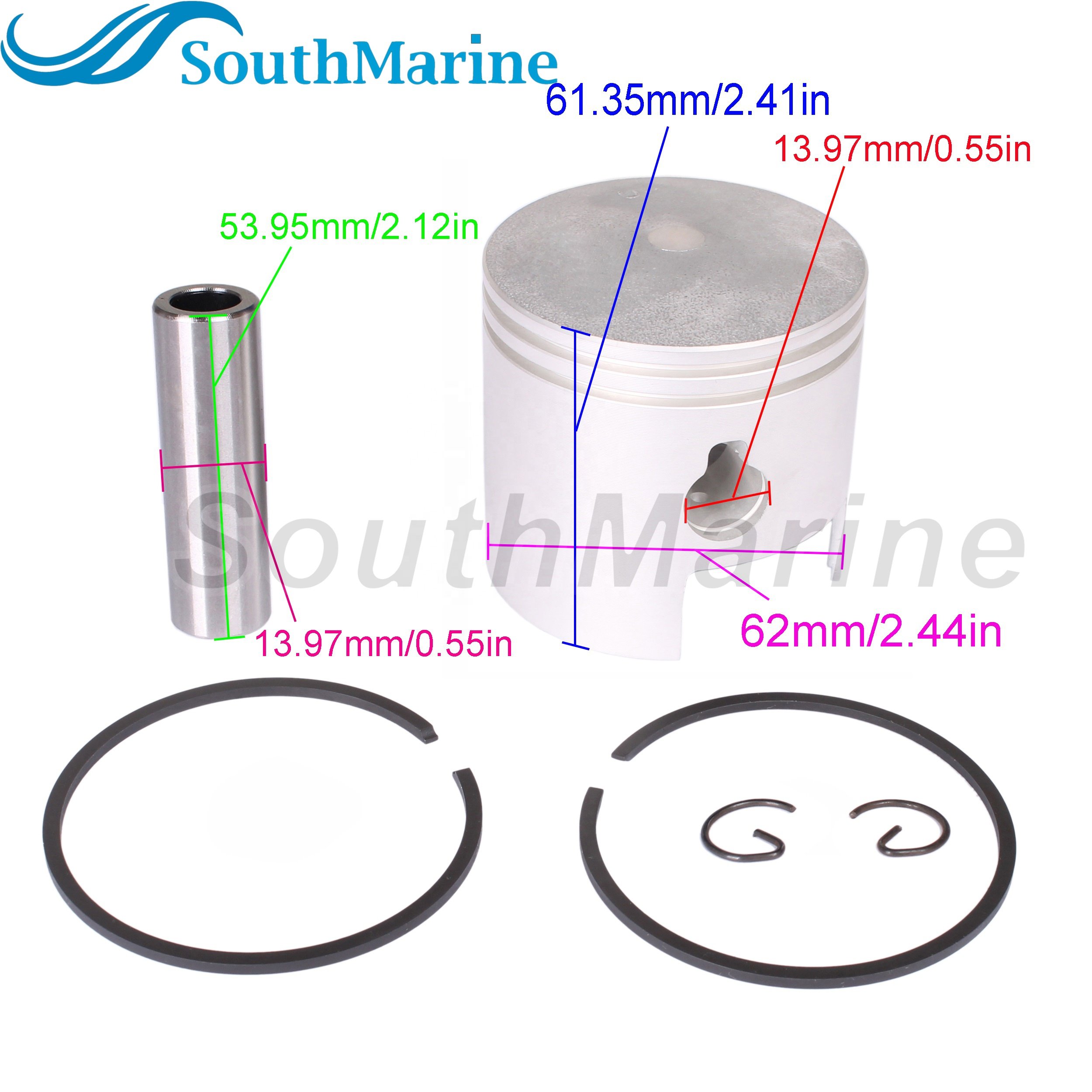 Boat Engine 351H-62 STD Piston Set & Ring for Hidea 20F T20 20HP Boat Motor, 62mm STD