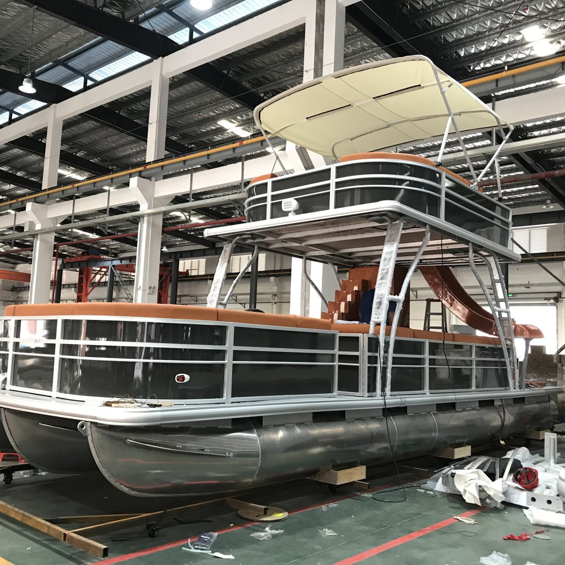 Kinocean 30FT Double-Decker Aluminium Electric Speed Boat Leisure Rowing Pontoon Fishing Boat Family Vacations Summer Boat