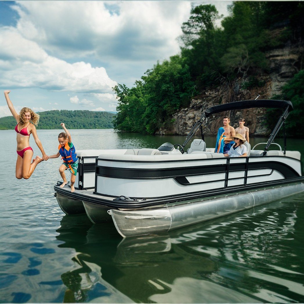 7M Luxury Aluminum Hull Pontoon Boat with Outboard Engine for Fishing Can Add Trailer Luxury Yacht for Leisure