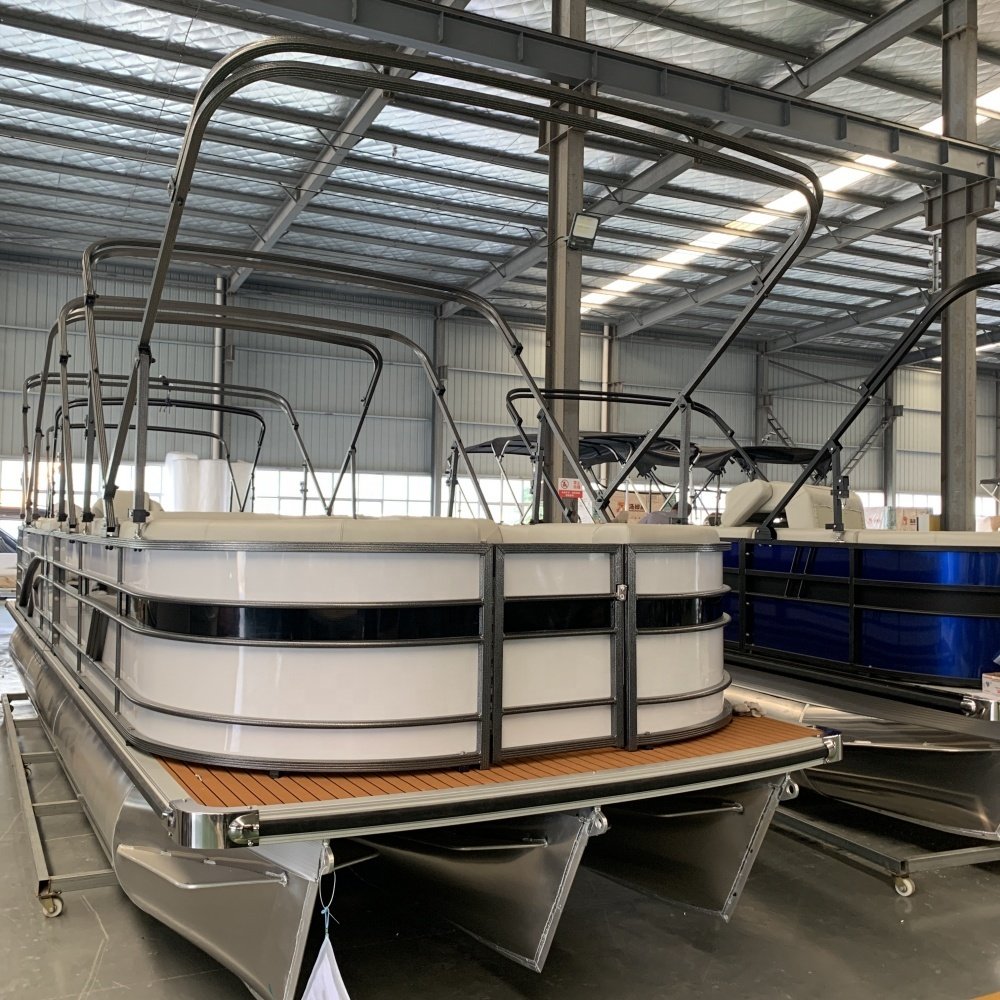 7M Luxury Aluminum Hull Pontoon Boat with Outboard Engine for Fishing Can Add Trailer Luxury Yacht for Leisure