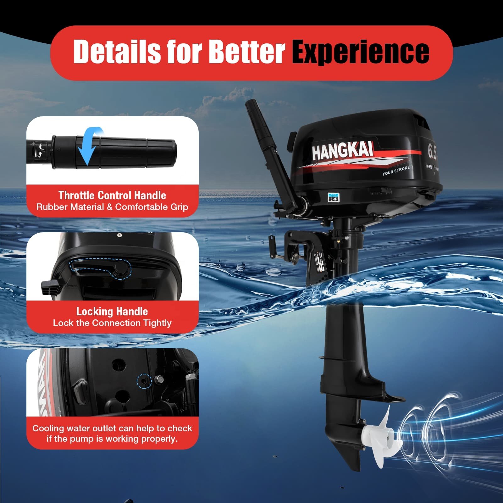 HANGKAI 6.5HP 4-Stroke 123CC Outboard Motor Inflatable Fishing Boat Engine Water Cooling System Motor Fuera De Borda