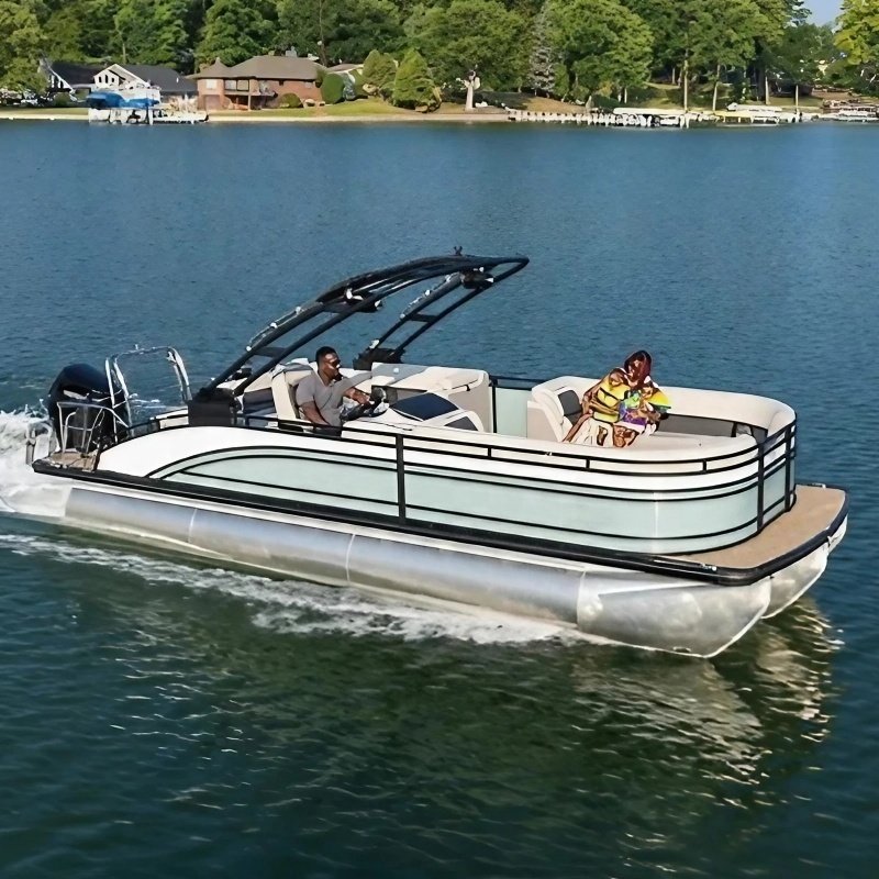 Factory Direct 7.6m/25ft Aluminum Offshore Pontoon Boats for Lake Usage Hot Sale with Outboard Engine Combo Set