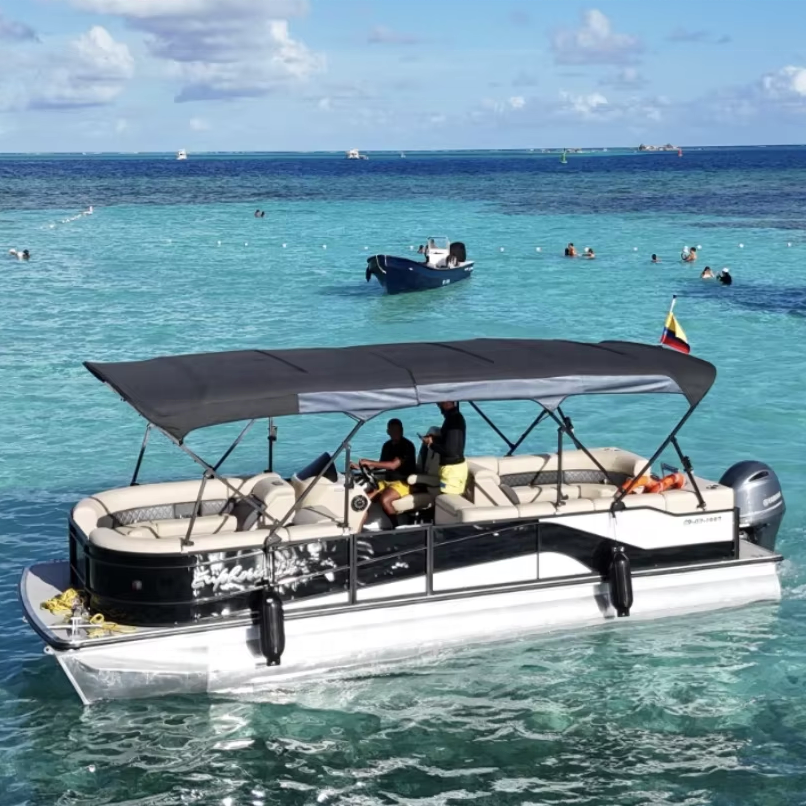Customized 29ft Aluminum Sport Pontoon Boat Outboard Engine Unique Floating Yacht for Recreational Fishing Leisure Entertainment