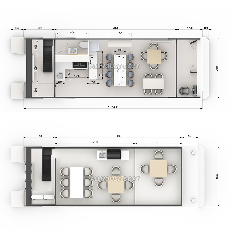 Allhouse Luxury Modern Sailing Yacht Aluminum Water Floating Restaurant Hotel Sea House Outboard Engine for River Usage