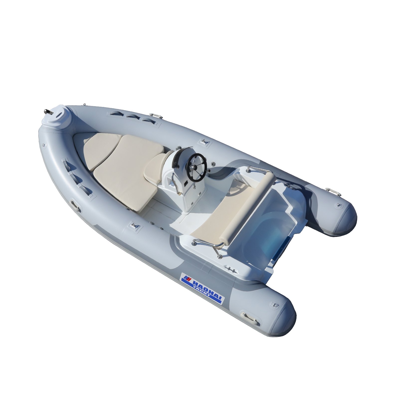 14.1FT 4.3m Fast Speed Fiberglass Inflatable Fishing Rib Boat with Outboard Engine Front Cabin Rowing Features