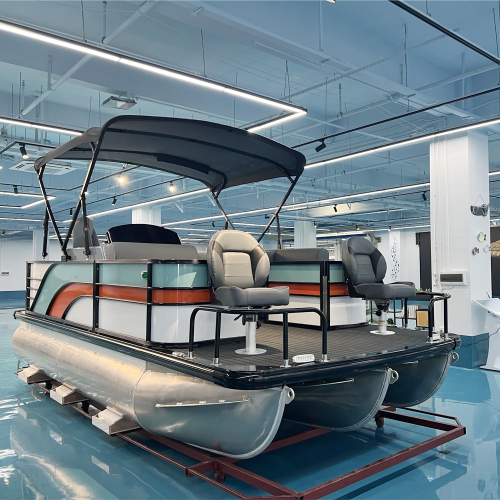 16FT Aluminum Pontoon Sailing Yacht Commercial Small Fishing Boat with Electric Outboard Engine