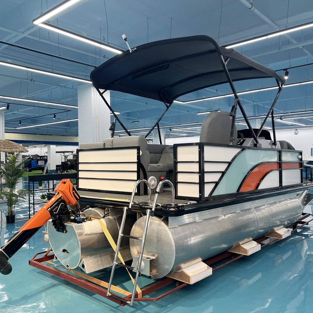 16FT Aluminum Pontoon Sailing Yacht Commercial Small Fishing Boat with Electric Outboard Engine