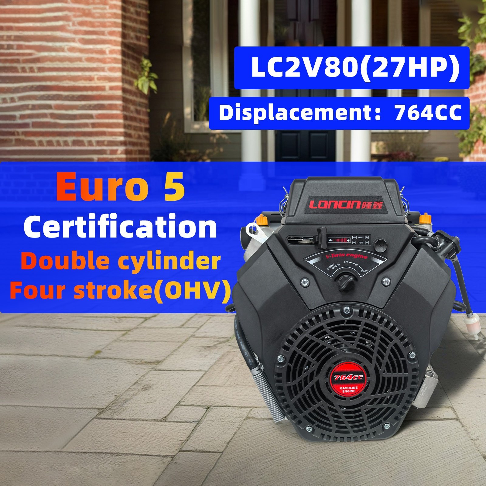 L0cin 27HP/764CC 4-Stroke Gasoline Engine Twin Cylinder Industry LC2V80 OHV Low Fuel Consumption Boat Motor Core
