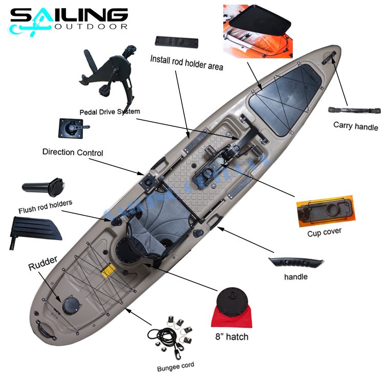 13FT New Propeller Type One Person Pedal Drive Kayak Boats Fishing Sports Boat