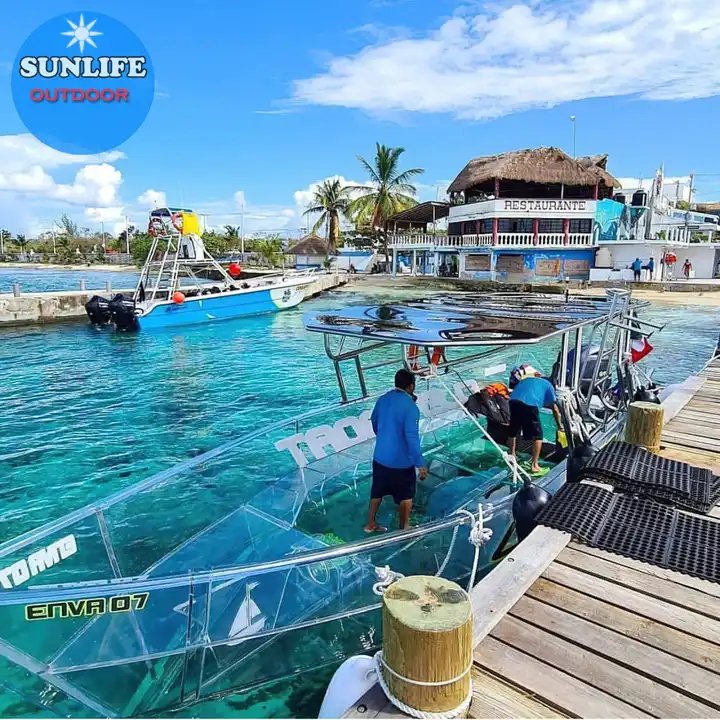 Transparent Boat clear Boat Glass Bottom Boat with Motor Engine and Sun Cover Canopy