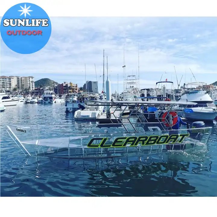 Transparent Boat clear Boat Glass Bottom Boat with Motor Engine and Sun Cover Canopy
