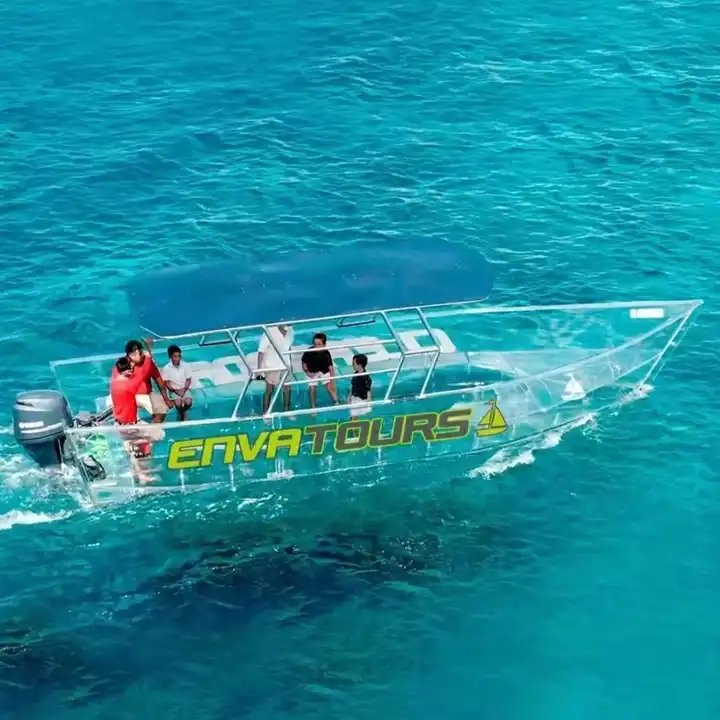 Transparent Boat clear Boat Glass Bottom Boat with Motor Engine and Sun Cover Canopy
